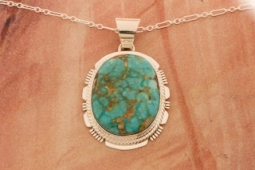 Genuine Turquoise Mountain Mine Stone Sterling Silver Pendant